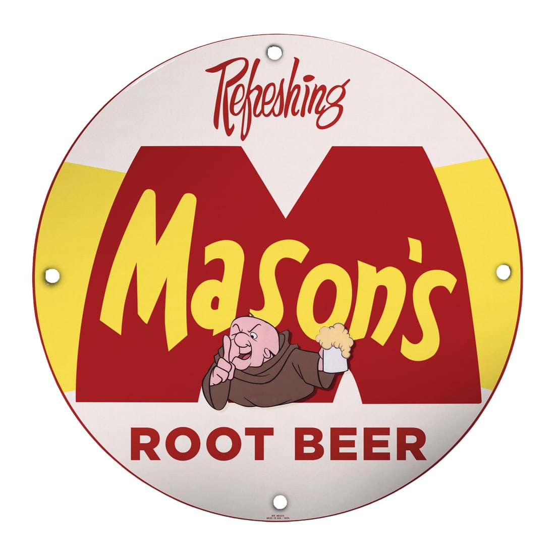 Mason's Root Beer 8" Round Porcelain Sign - Vintage Soda Memorabilia (1 of 2)