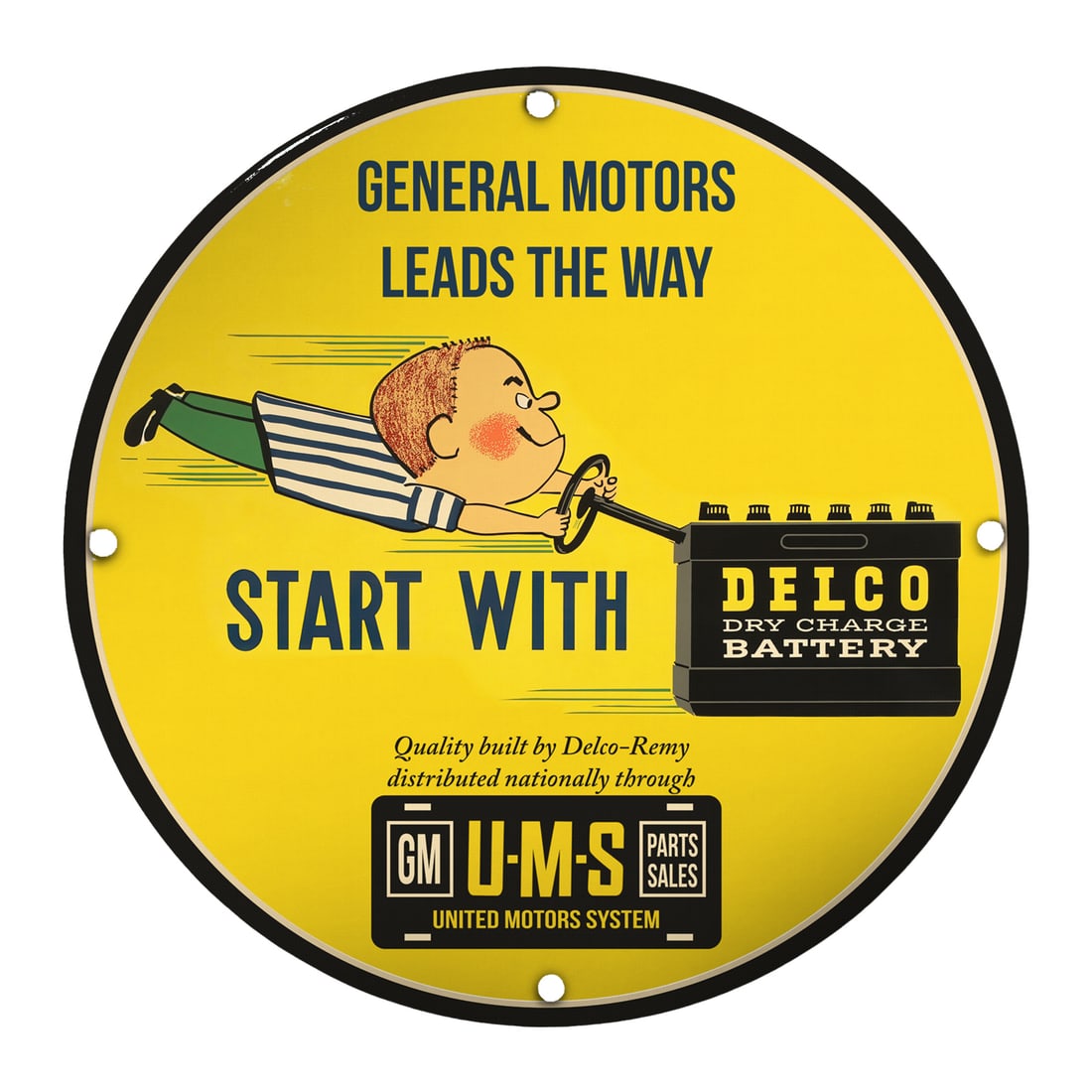 Vintage 8-Inch Round Porcelain Sign: General Motors Delco Battery Art for Collectors (1 of 2)