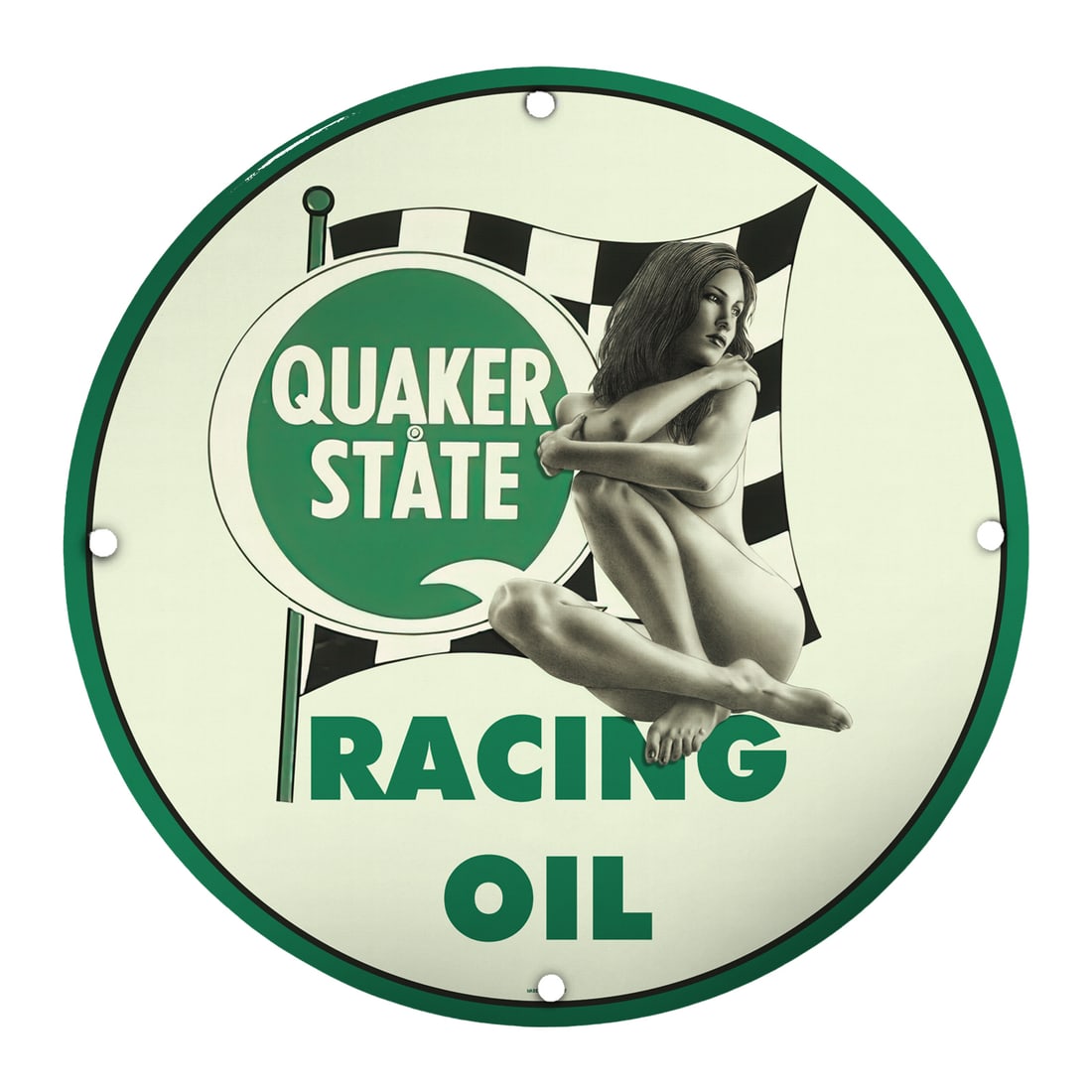 Vintage 8" Round Porcelain Quaker State Racing Oil Sign ? Perfect for Collectors and Enthusiasts (1 of 2)