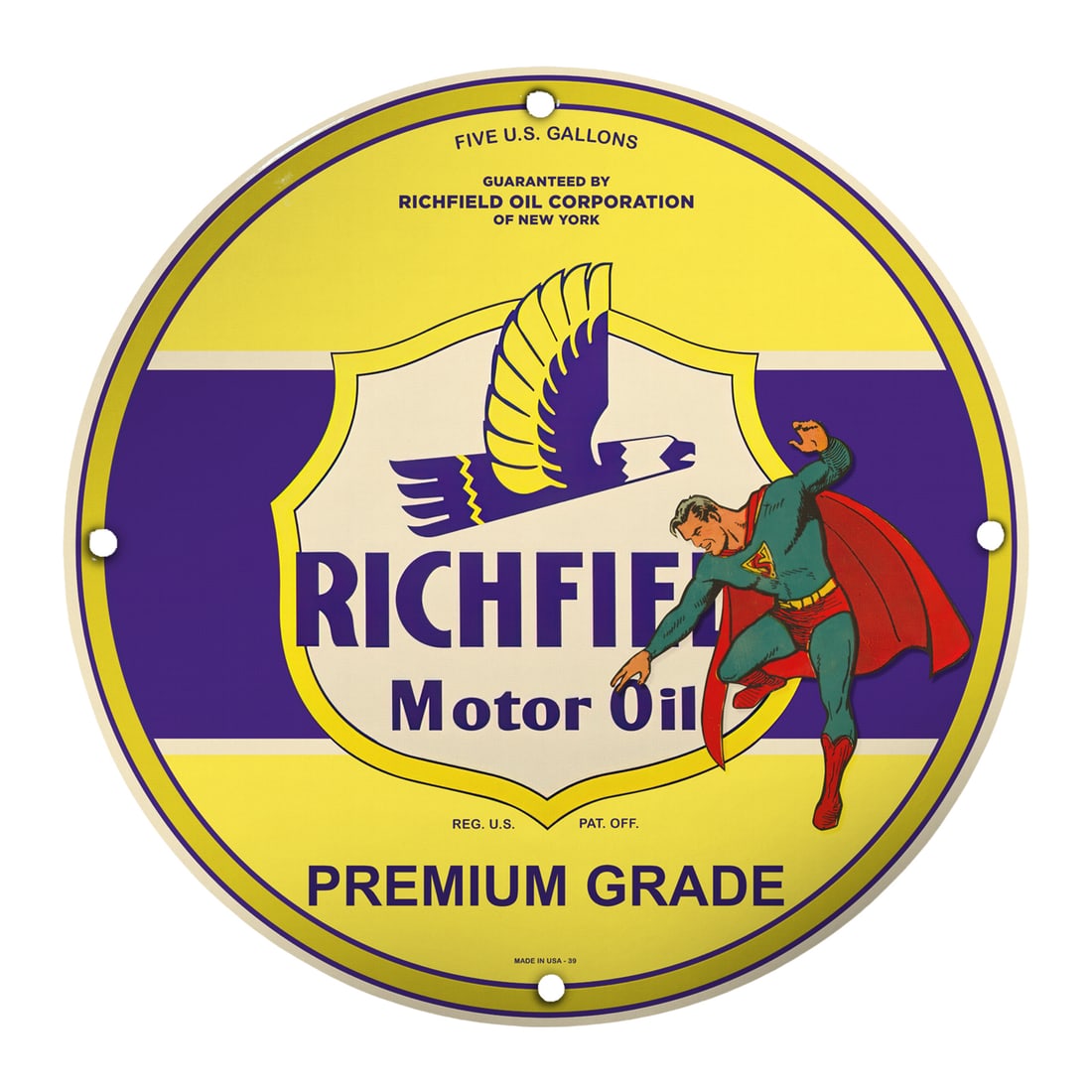 Vintage 8" Round Porcelain Richfield Motor Oil Sign - Premium Collectible Artwork (1 of 2)