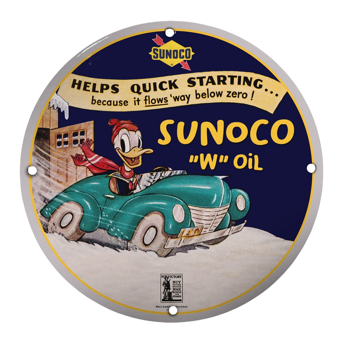 Collectible 8" Round Porcelain Sign - Vintage Sunoco 'W' Oil Theme: Discover this enchanting 8-inch round porcelain sign featuring an iconic vintage design of Sunoco 'W' Oil, perfect for collectors and enthusiasts of Americana and nostalgic memorabilia. With its rich 