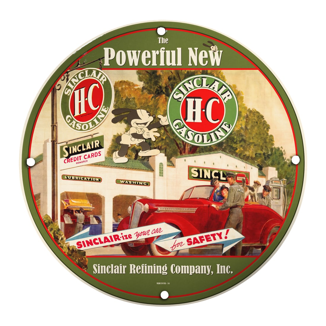 Vintage 8-Inch Round Porcelain Sinclair Gasoline Sign - Perfect for Collectors and Decor (1 of 2)