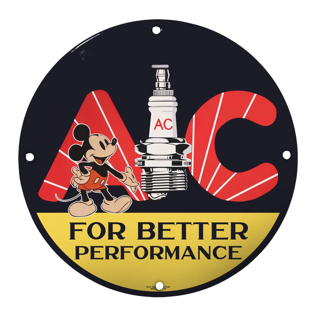 Vintage 8-Inch Round Porcelain Signs - Classic Mickey Mouse AC Performance Art: Introducing our exquisite collection of 8-inch round porcelain signs, featuring the beloved Mickey Mouse alongside iconic automotive imagery. These signs are not just decorative pieces; they blend nos