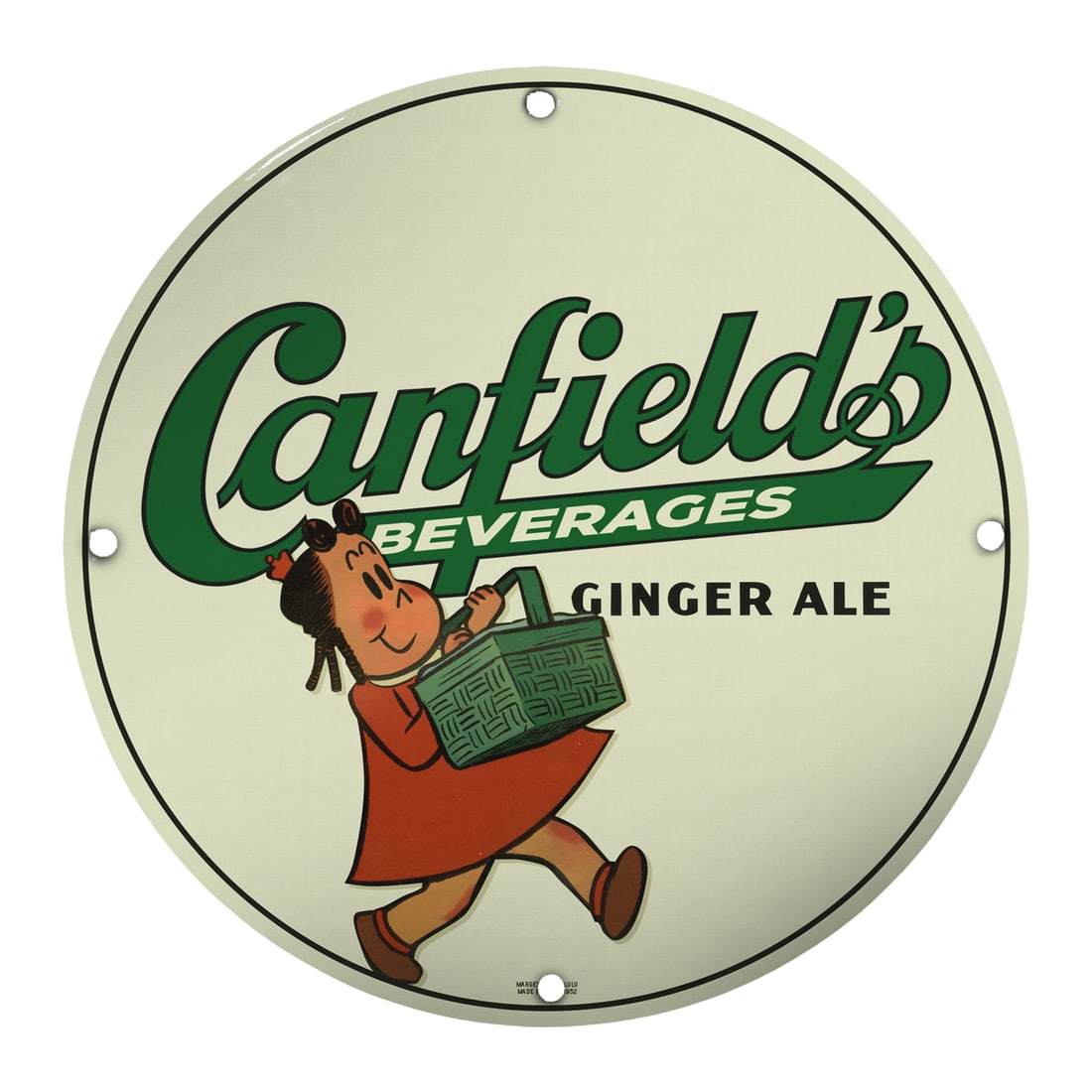 Vintage 8" Round Porcelain Sign - Canfield's Beverages Ginger Ale Collectible (1 of 2)