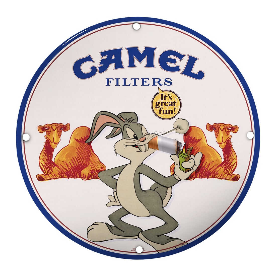 Vintage 8" Round Porcelain Camel Filters Sign with Iconic Cartoon Character (1 of 2)
