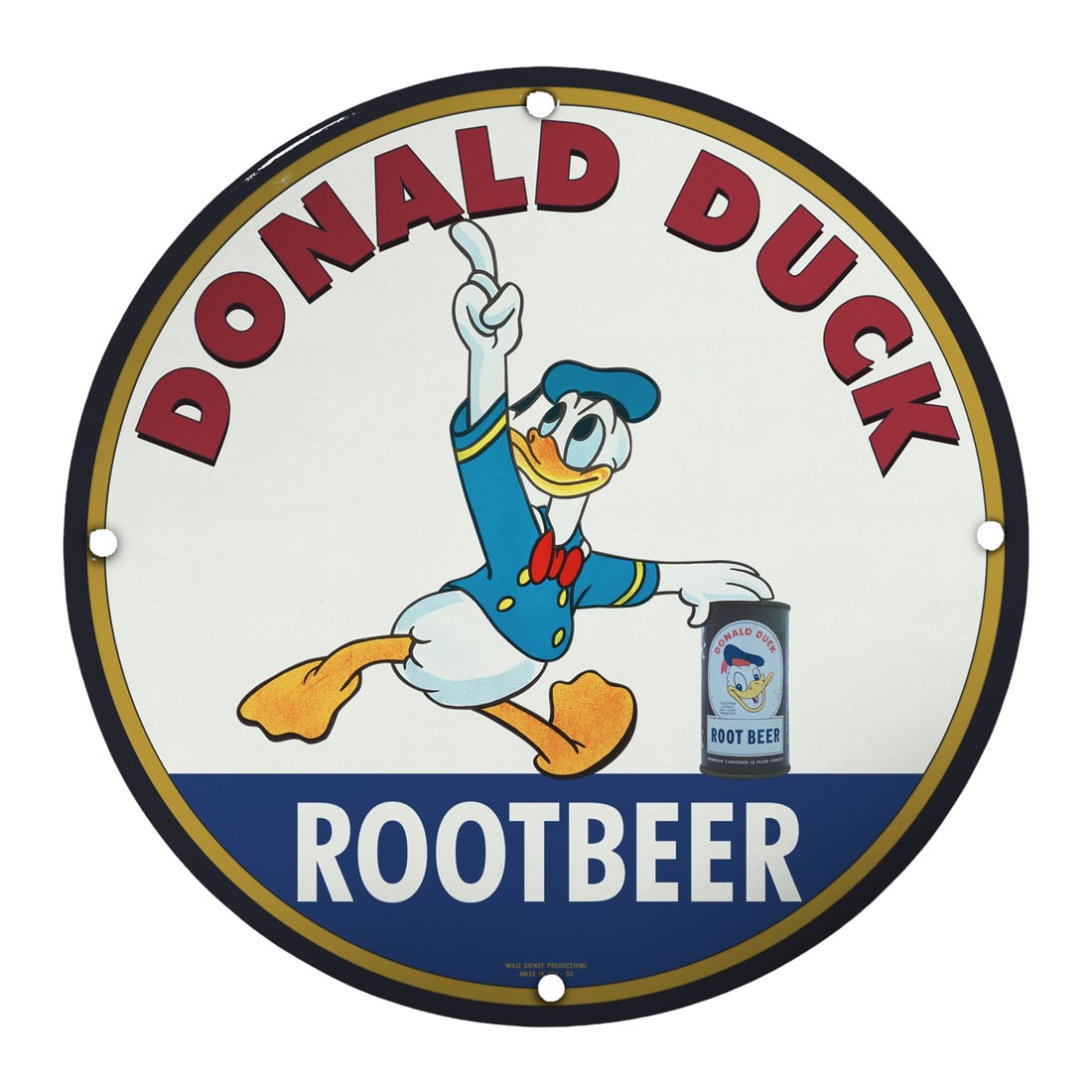 Vintage 8" Round Donald Duck Root Beer Porcelain Sign - Collectible Disney Memorabilia (1 of 2)