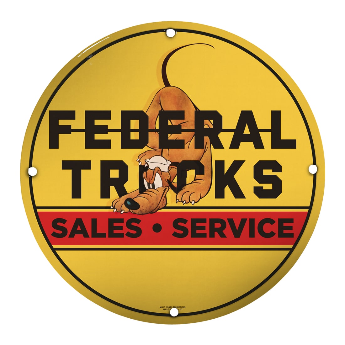 Vintage 8-Inch Round Porcelain Sign: Federal Trucks Sales & Service (1 of 2)