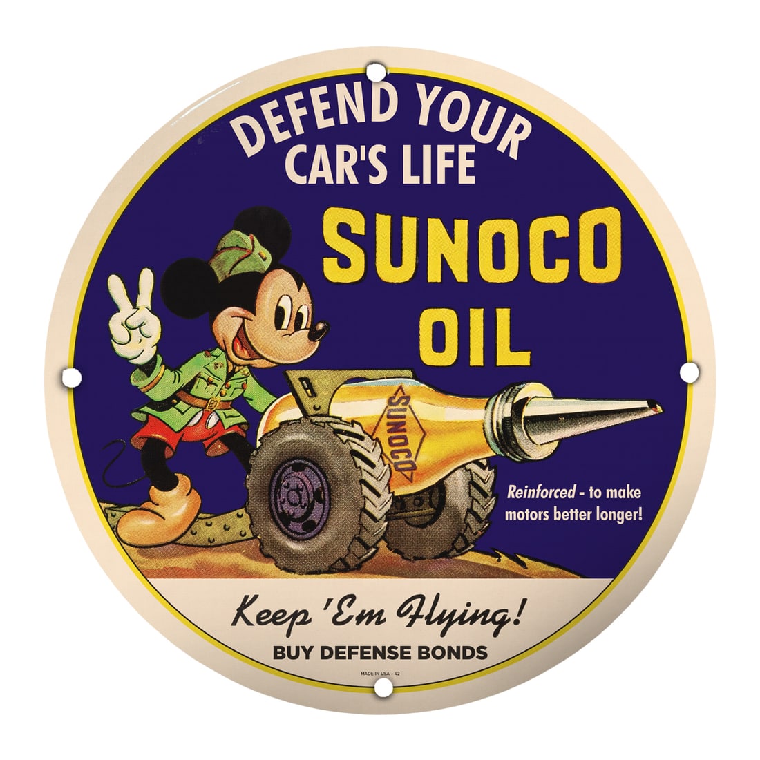 Vintage 8-Inch Porcelain Sign: Sunoco Oil Featuring Mickey Mouse ? Classic Car Art: This unique 8-inch porcelain sign captures the charm of mid-century Americana, showcasing the iconic Mickey Mouse alongside the famed Sunoco Oil brand. Perfect for collectors and enthusiasts of vintag