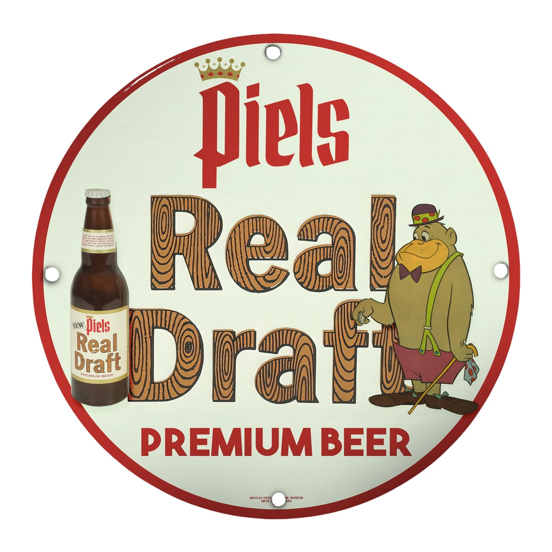 Vintage Piels Real Draft Premium Beer 8" Porcelain Sign - Collectible Bar Decor (1 of 2)