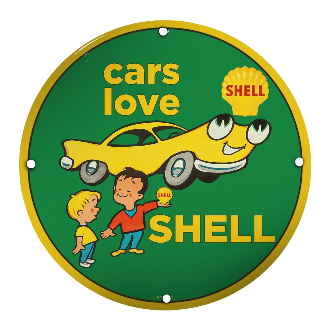 Vintage 8" Porcelain Shell Gas Sign - Classic Cars Love Shell Design (1 of 2)