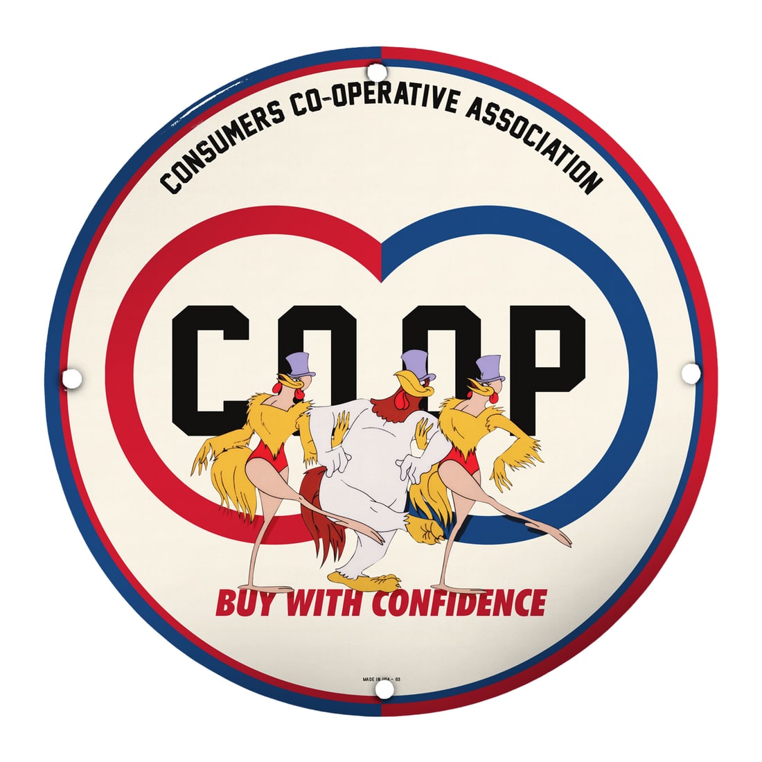 Vintage 8" Porcelain Sign - Consumers Co-Operative Association - Buy with Confidence (1 of 2)