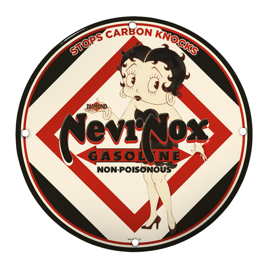 Rare 8-Inch Porcelain Sign: Nevi'Nox Gasoline ? A Vintage Collector's Dream: Discover the timeless allure of this stunning 8-inch porcelain sign featuring Nevi'Nox Gasoline, a fantastic addition for any collector or vintage enthusiast. This piece showcases a classic design fro