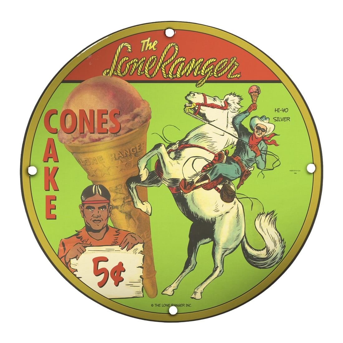 Vintage 8-Inch Porcelain Sign: The Lone Ranger Ice Cream Cones - Classic Collectibles (1 of 2)