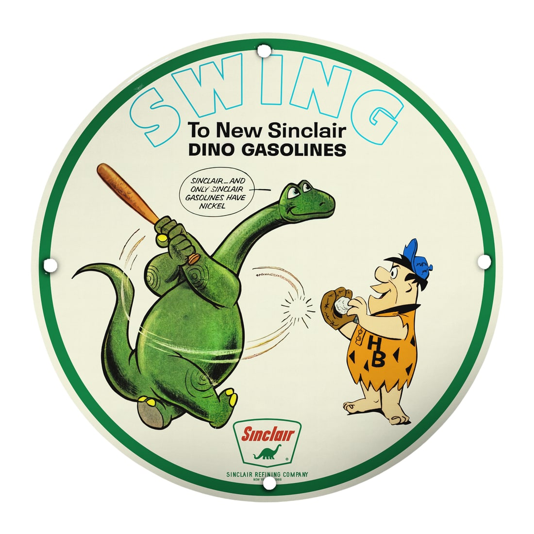 Vintage 8" Porcelain Sinclair Dino Gasoline Sign - Collectible Advertising Decor (1 of 2)