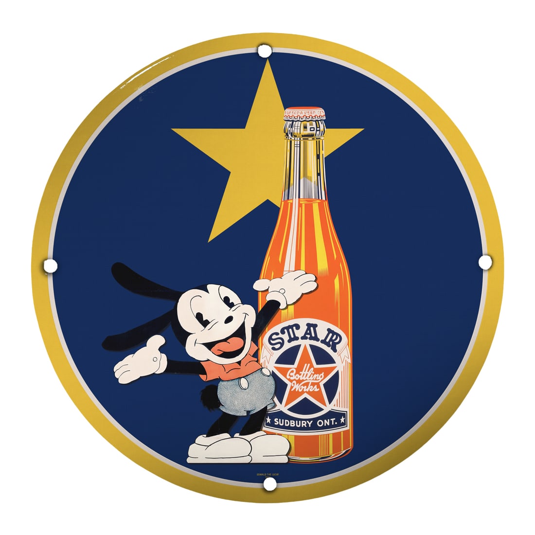 Vintage 8" Inch Porcelain Sign - Star Bottling Works with Iconic Cartoon Character: Discover the charm of yesteryear with this stunning vintage-style 8-inch porcelain sign featuring the lively 'Star Bottling Works' design. Perfect for collectors, businesses, or simply as a nostalgic 