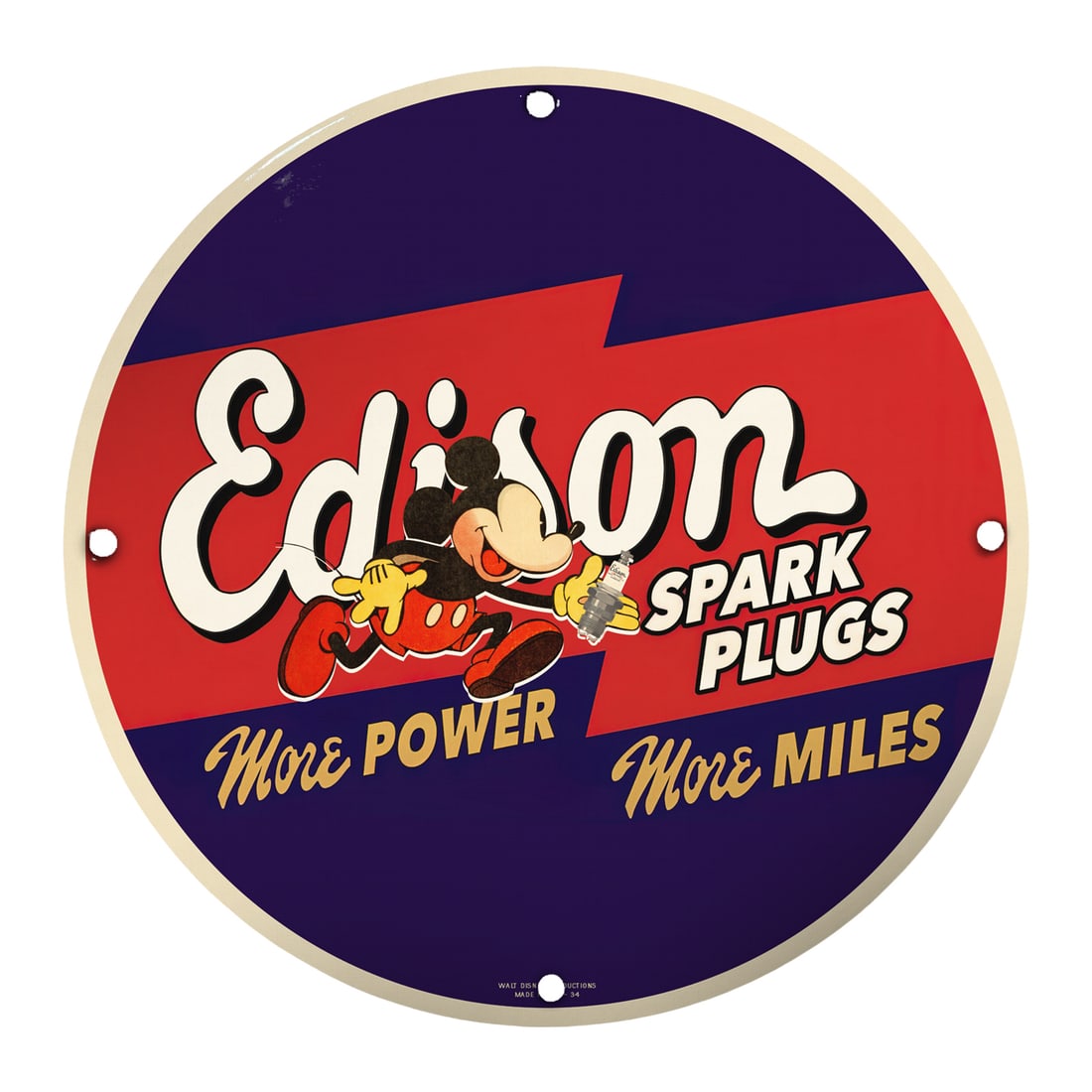 Vintage 8-Inch Porcelain Sign: Edison Spark Plugs with Mickey Mouse Design (1 of 2)