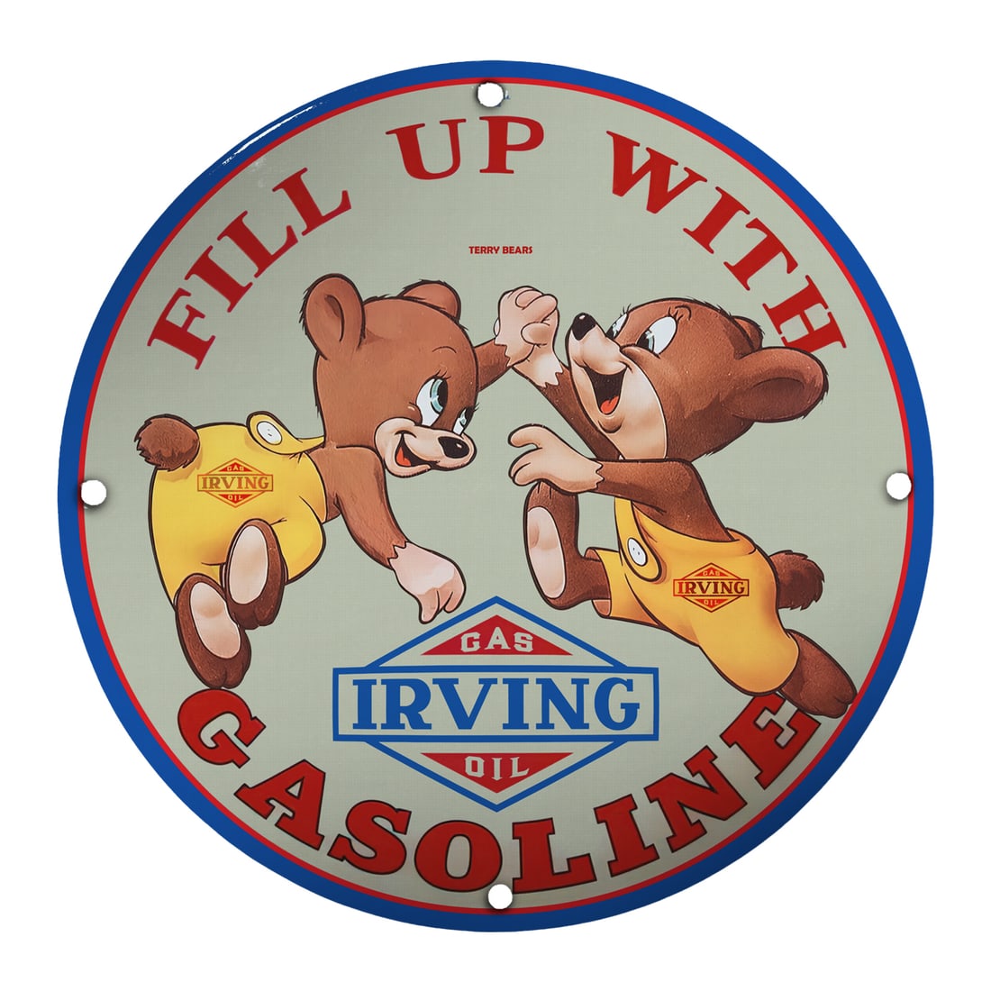 Vintage 8" Porcelain Sign: Fill Up with Irving Gasoline - Perfect for Collectors (1 of 2)