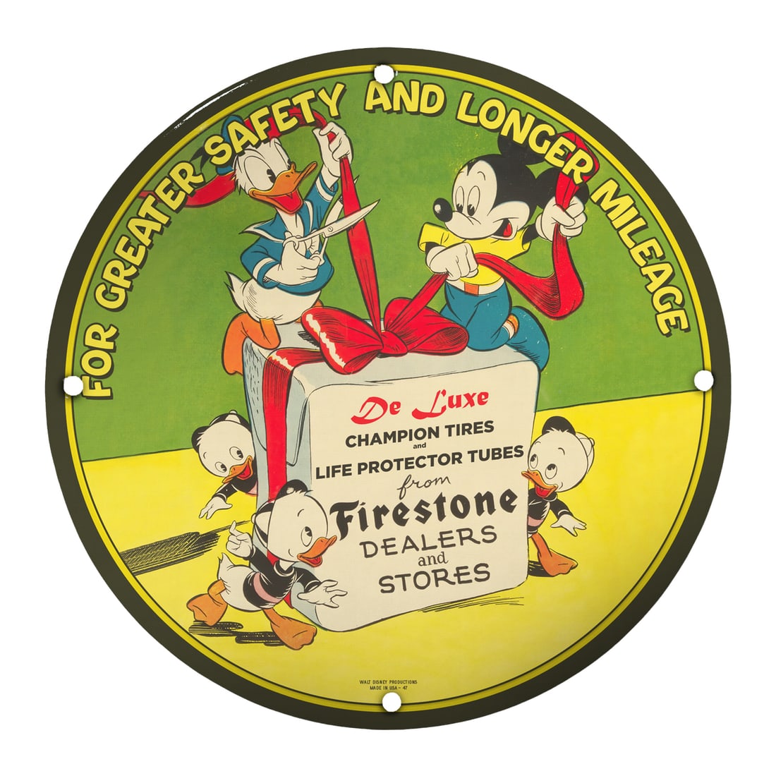 Collectible 8" Inch Porcelain Sign Featuring Disney Characters - Firestone Tires Advertisement (1 of 2)
