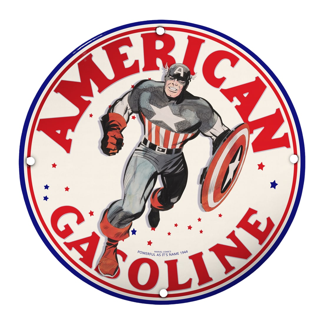Vintage 8-Inch Porcelain American Gasoline Sign Featuring Superhero Artwork (1 of 2)
