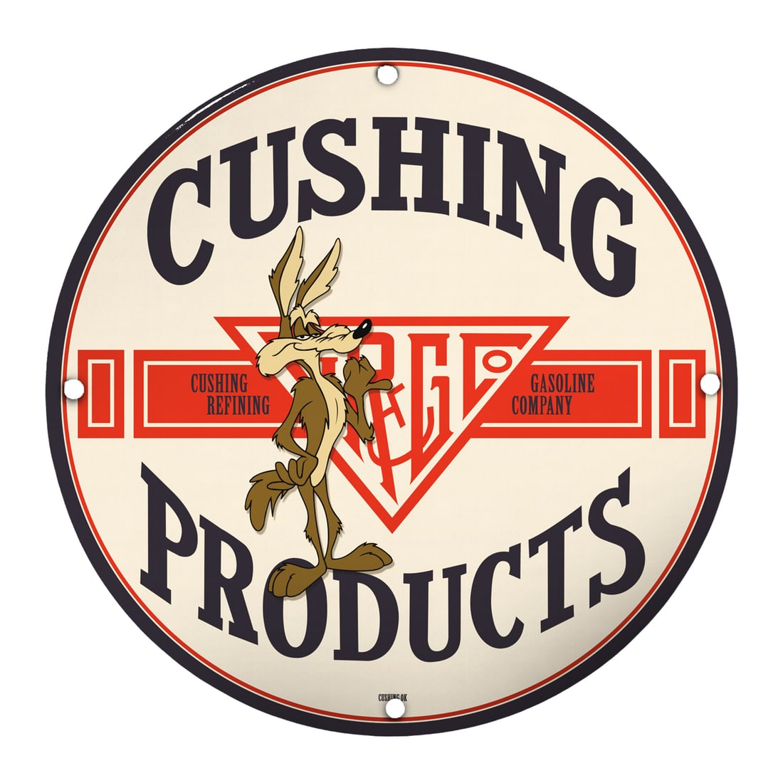 Vintage 8" Porcelain Sign - Cushing Products Gasoline Company Decor (1 of 2)