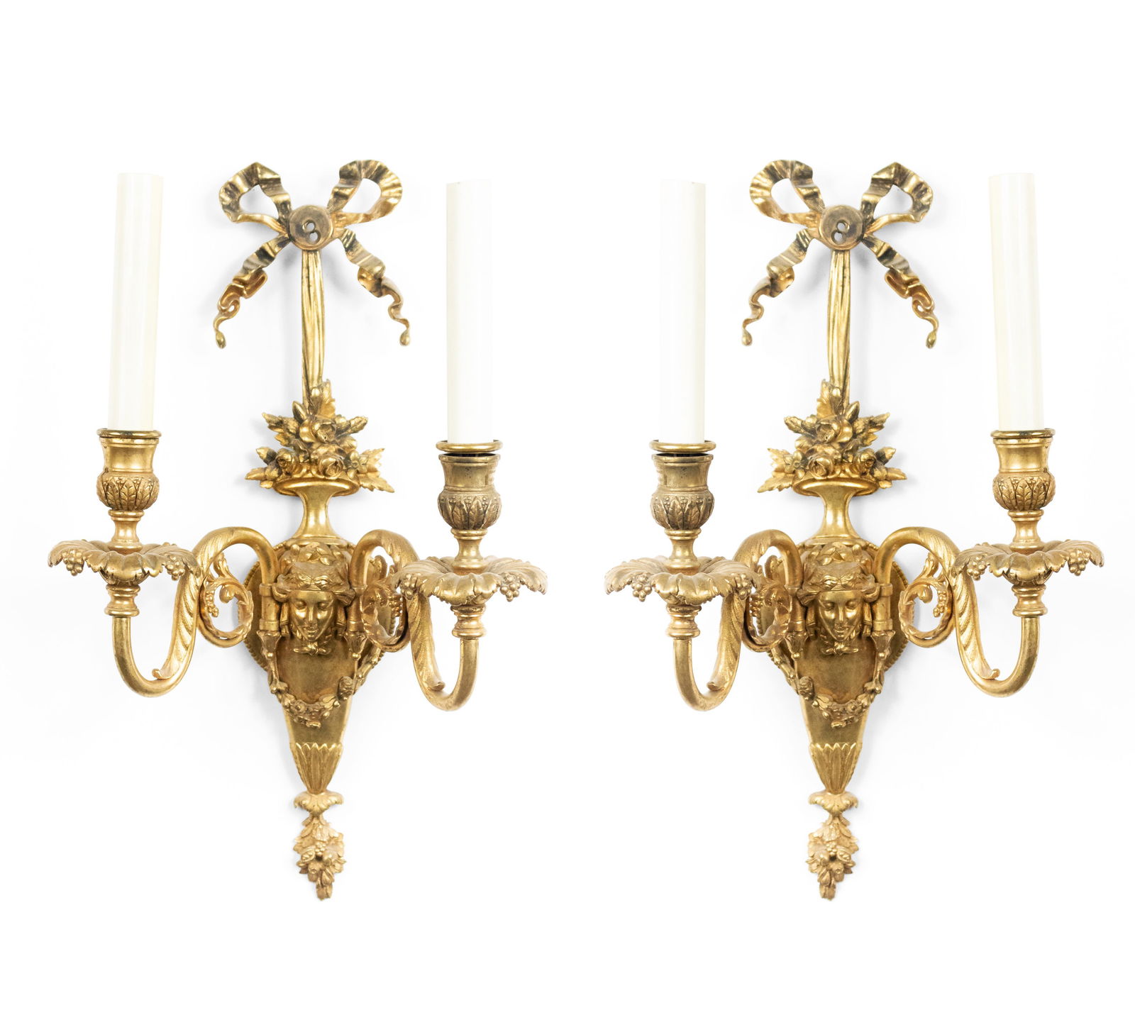 Pair Louis XVI Style Bronze Dore Floral Sconces (1 of 11)