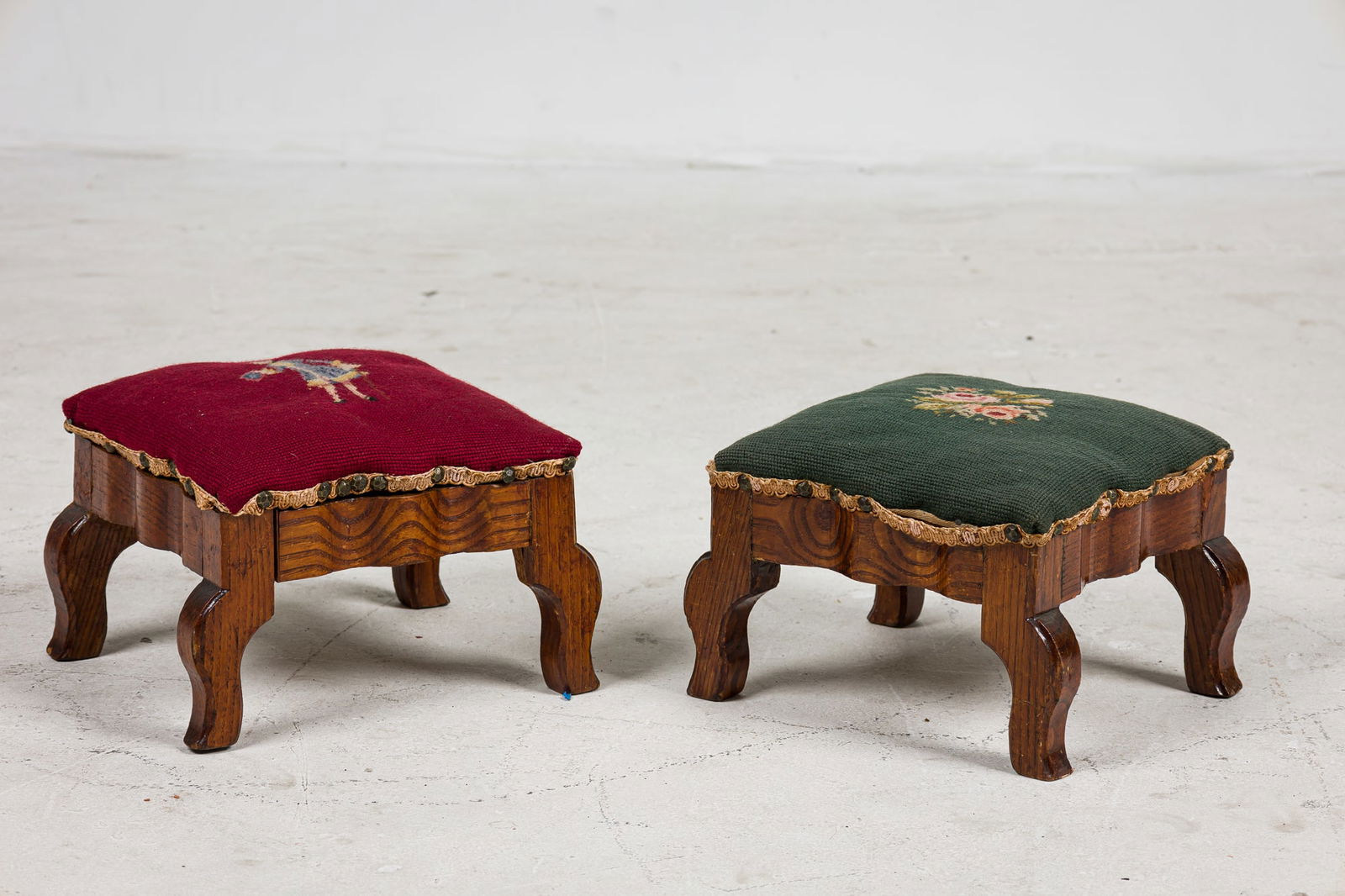 Pair French Walnut Needlepoint Foot Stools (1 of 9)