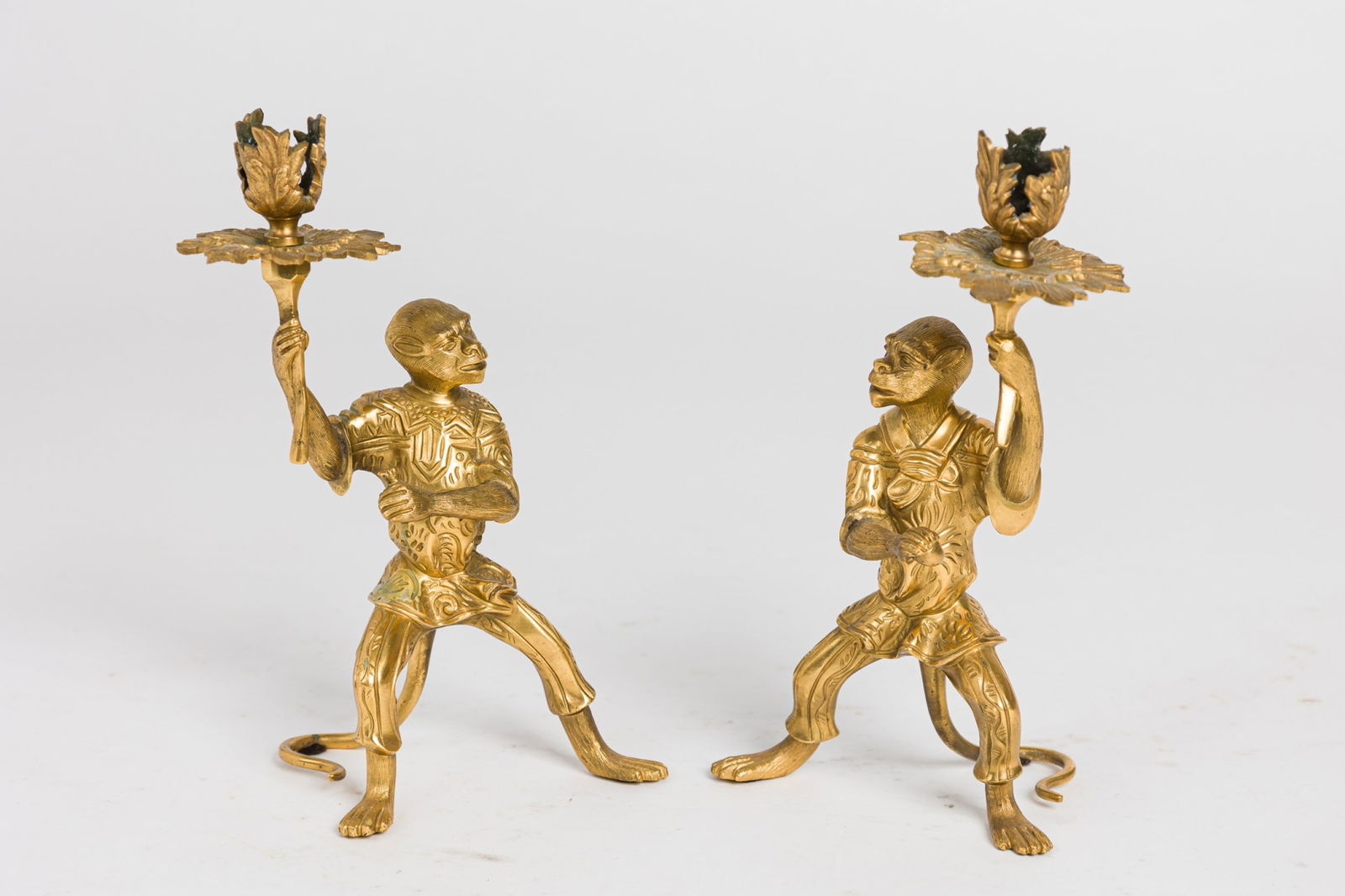 Pair of French XVI-Style Bronze Dore Monkey Candle (1 of 9)