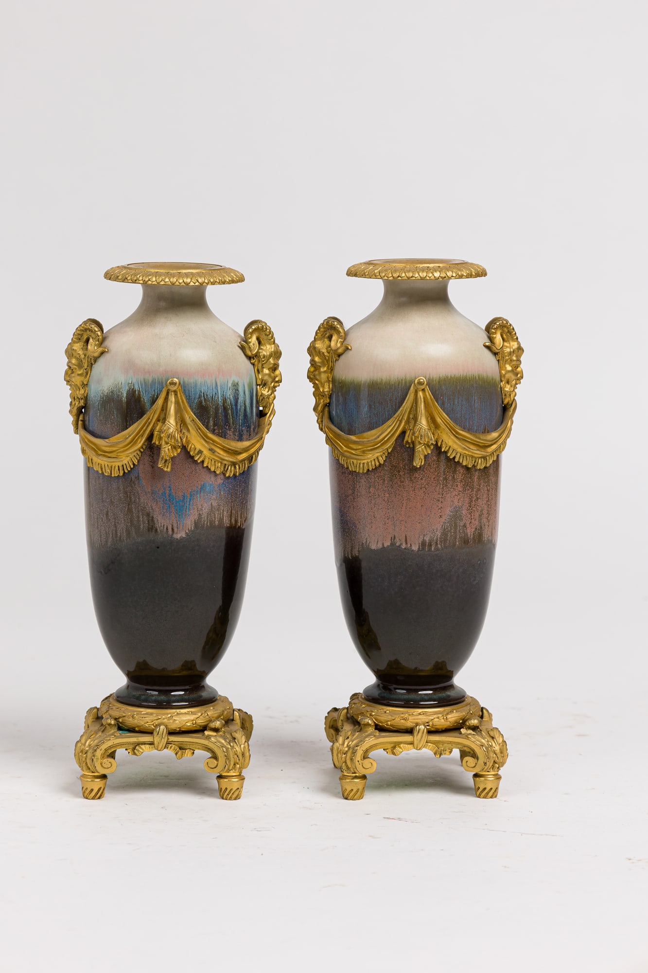 Pair French Ormolu Mounted Ceramic Candlesticks (1 of 10)