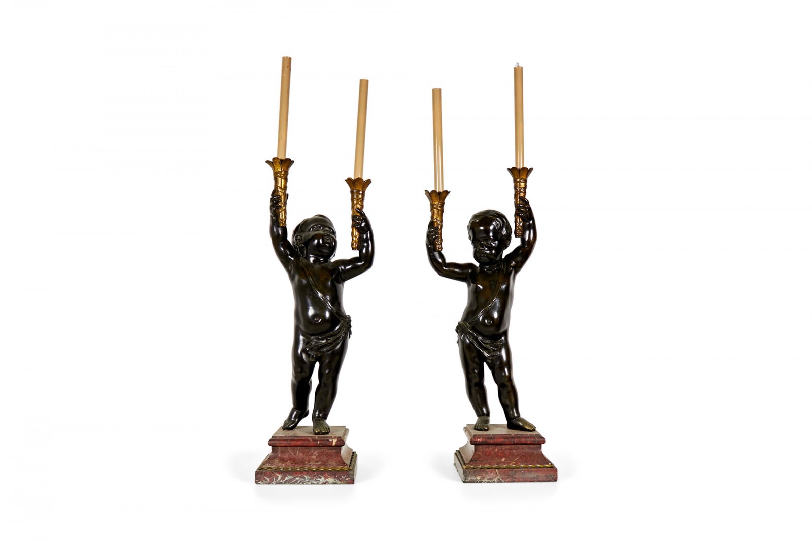 Pair Large Louis XVI-Style Bronze Cupid Candleabra (1 of 10)