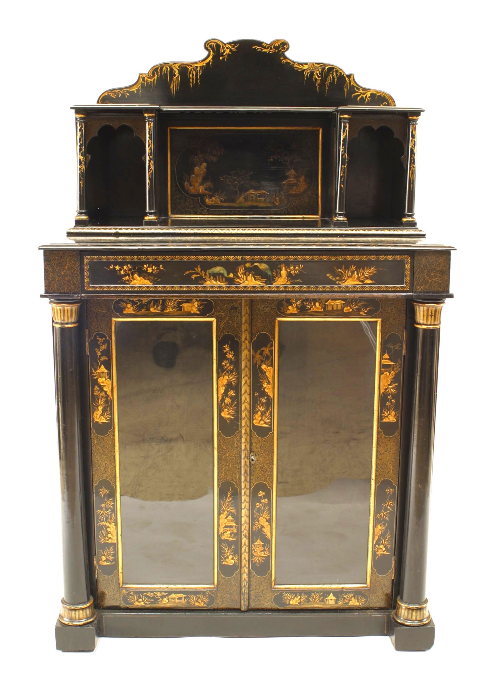 Regency Style Black Lacquered Chinoiserie Cabinet (1 of 7)