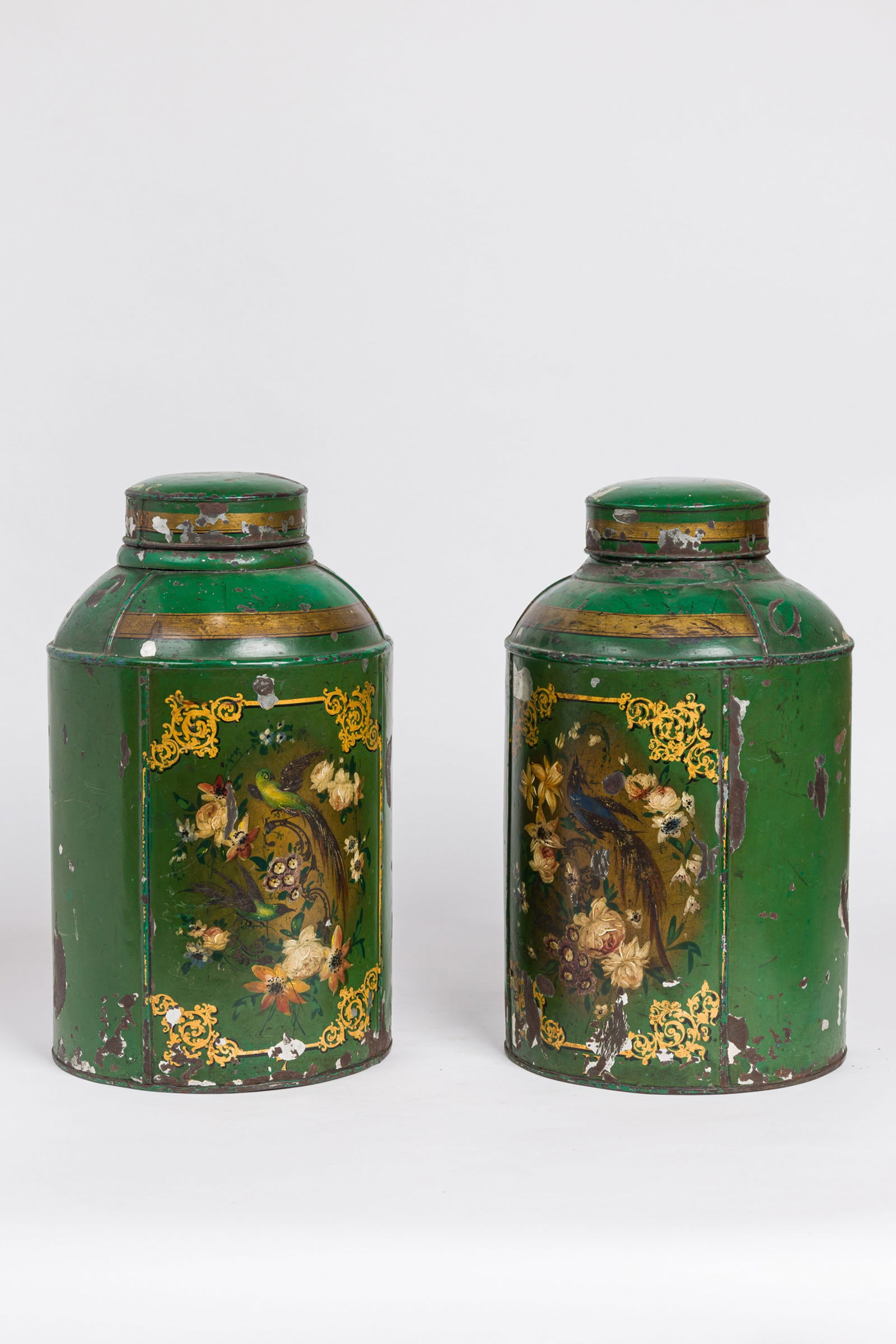 Pair English Victorian Green Tole Spice Canisters (1 of 10)