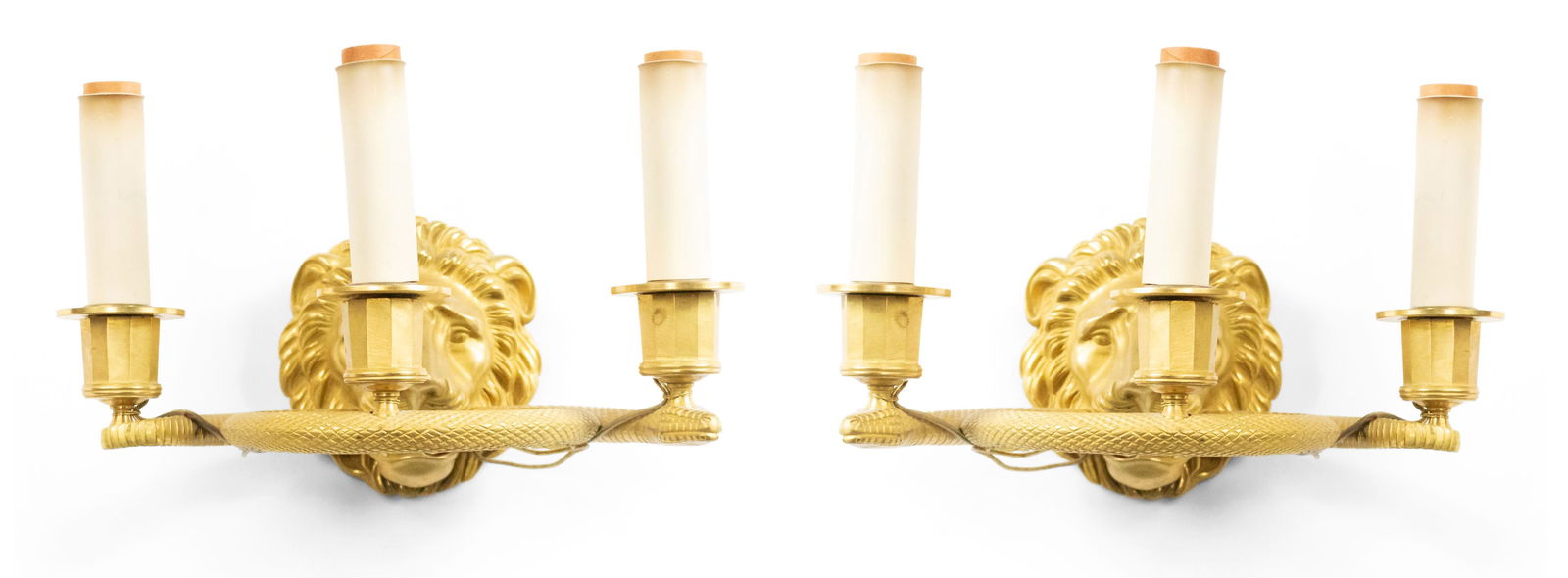 Pair Regency-Style Gilt Metal 3-Arm Sconces (1 of 7)