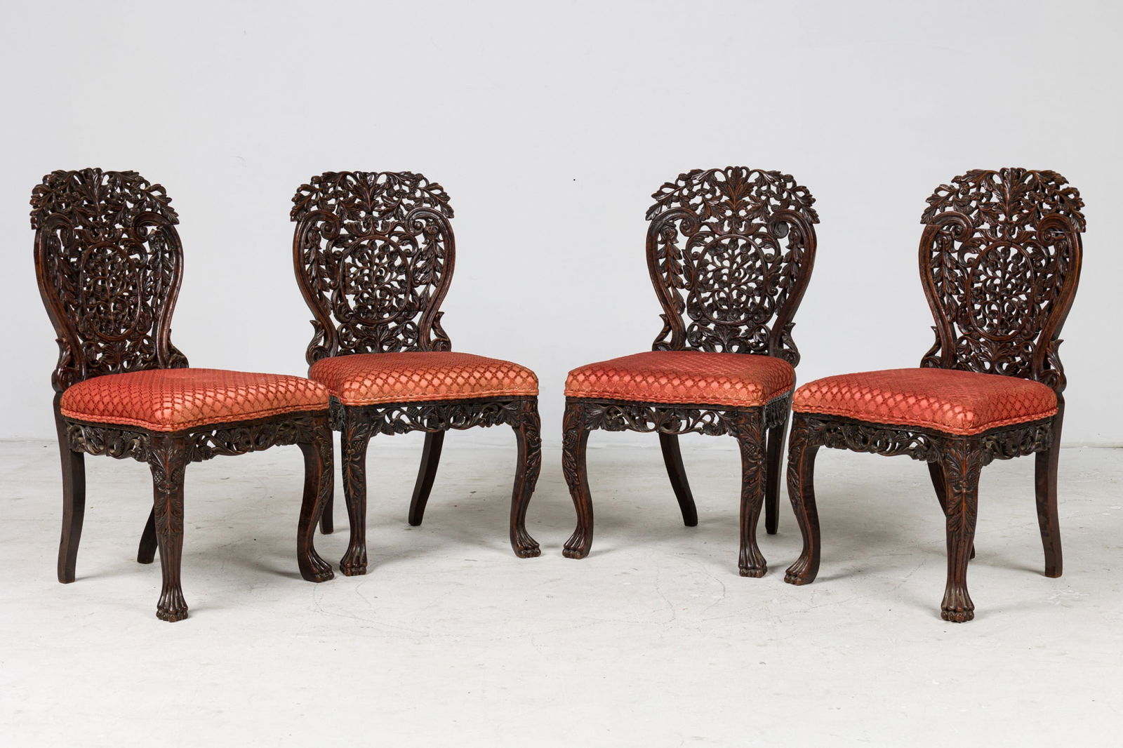 Set 4 Southeast Asian carved Teak Side Chairs (1 of 15)