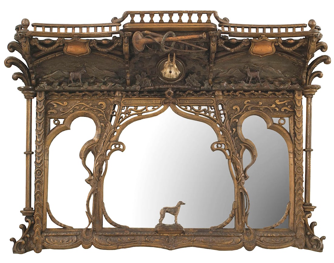 Art Nouveau Bleached Wood Wall Mirror (1 of 9)