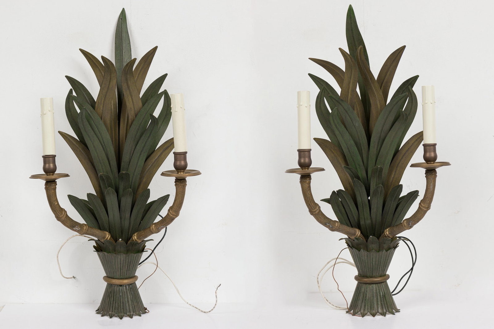 Pair vintage tole and brass faux-bamboo sconces (1 of 9)