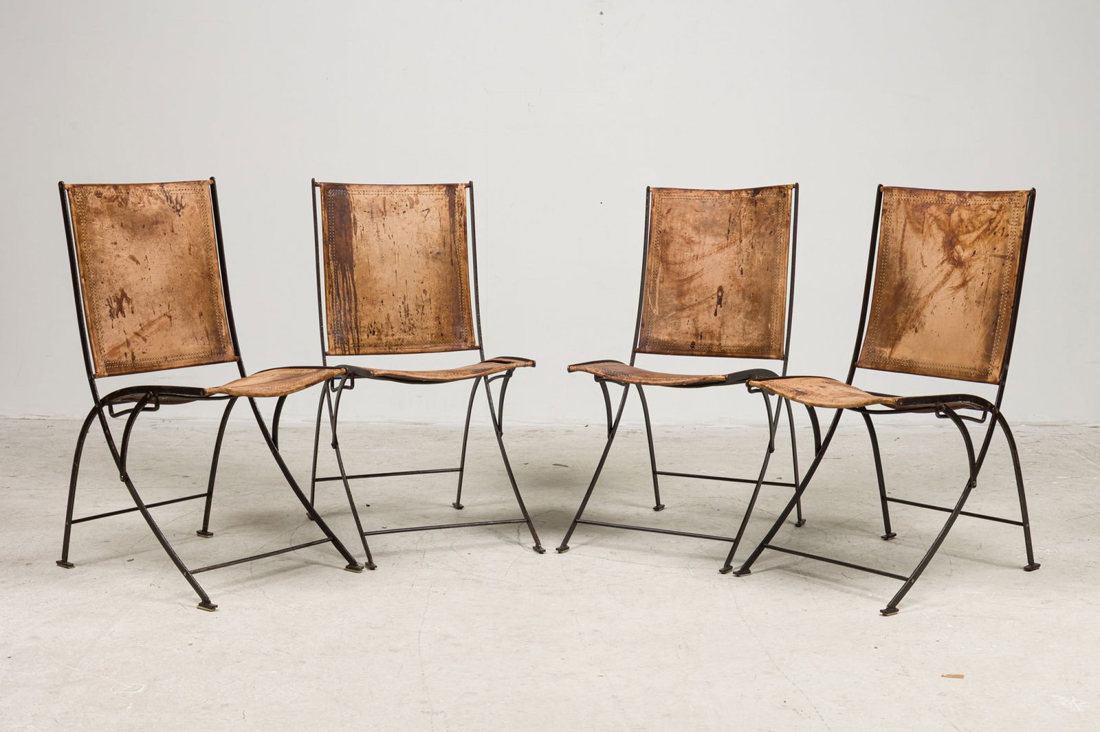 C. Gaignon, (4) steel leather campaign chairs (1 of 12)