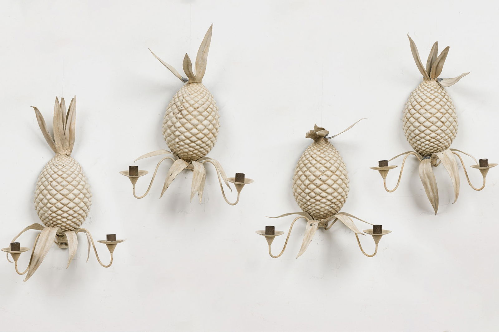(4) Venetian white painted tole pineapple sconces (1 of 11)