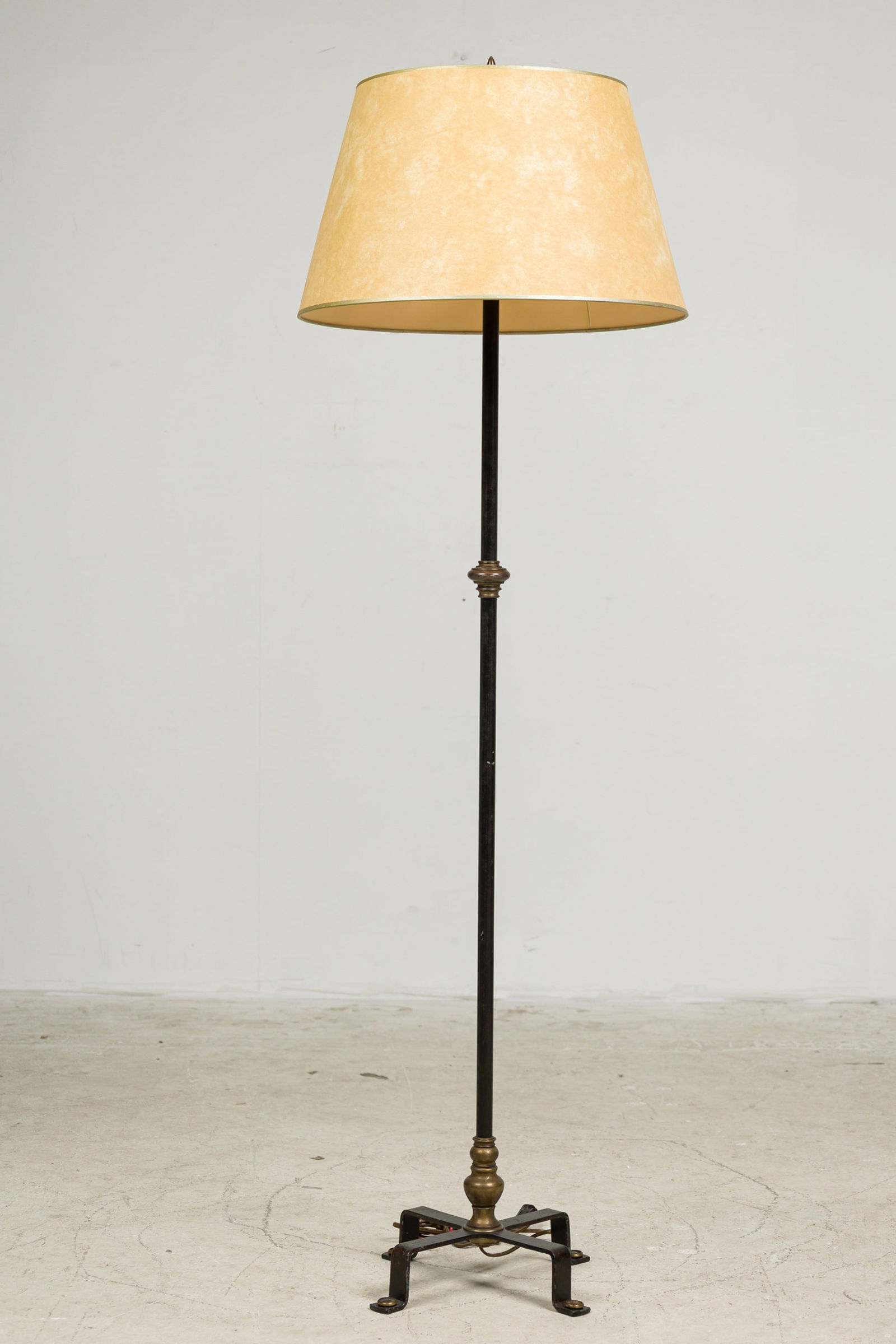 French Art Deco Parcel Gilt Black Iron Floor Lamp (1 of 7)