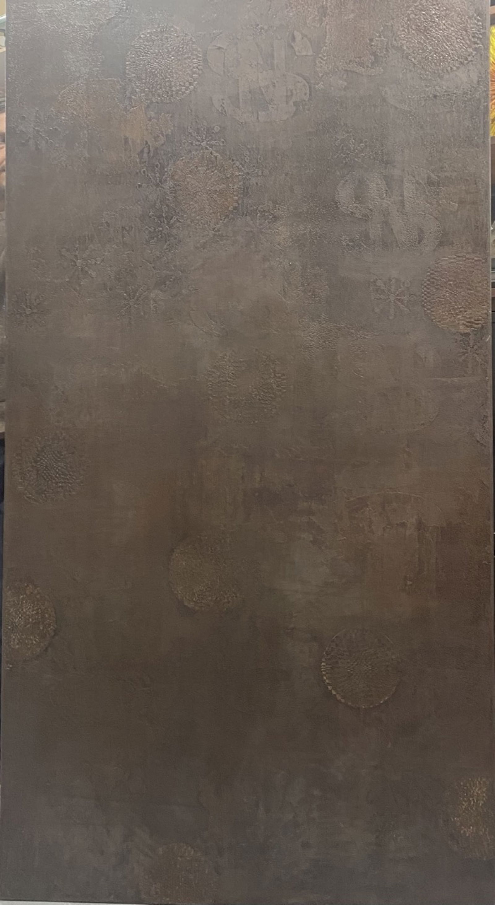 Susan Norrie, oversized oil on linen, 1990: Susan Norrie (Australian, b. 1953), Untitled (Ersatz Brown), signed, titled and dated verso canvas, Nancy Hoffman Gallery, NY label on stretcher, unframed, 78"h x 42"w