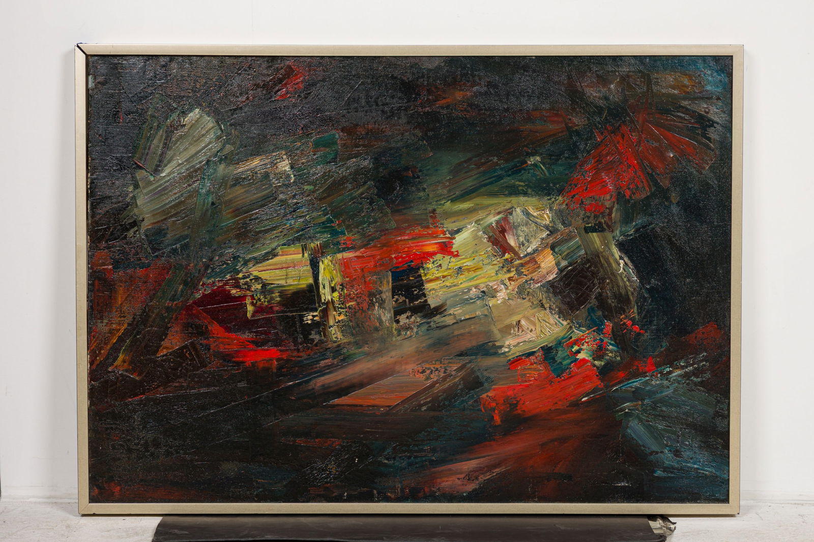 Medard Klein, oil on canvas: Medard Klein (American, 1905-2002), "Reclining Nude", heavy impasto, signed "M. Klein" and titled verso, 34"h x 48"w (frame)