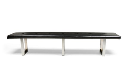 American Mid-Century Large Black Tufted Leather Benches