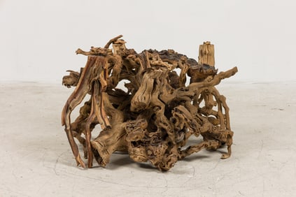 Rustic Driftwood and Glass Coffee Table Base