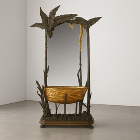 French Napoleon III style Carved Palm Naturalistic Design Cheval Mirror