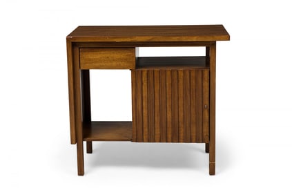 John Stuart, Mid-Century Walnut slat front right cabinet nightstand