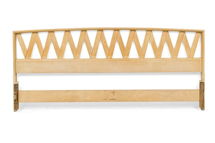 Paul Frankl for Johnson Furniture Co., Mid-Century king-size wood lattice headboard