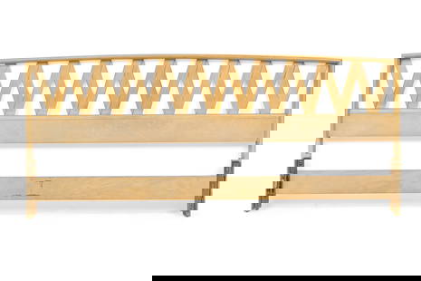 Paul Frankl for Johnson Furniture Co., Mid-Century king-size wood lattice headboard: Mid-Century Viennese king-size headboard featuring wood lattice-work top with slight curveto and original cream lacquer finish. (PAUL FRANKL FOR JOHNSON FURNITURE COMPANY)Dimensions: 80"w x 3.25"d x 3