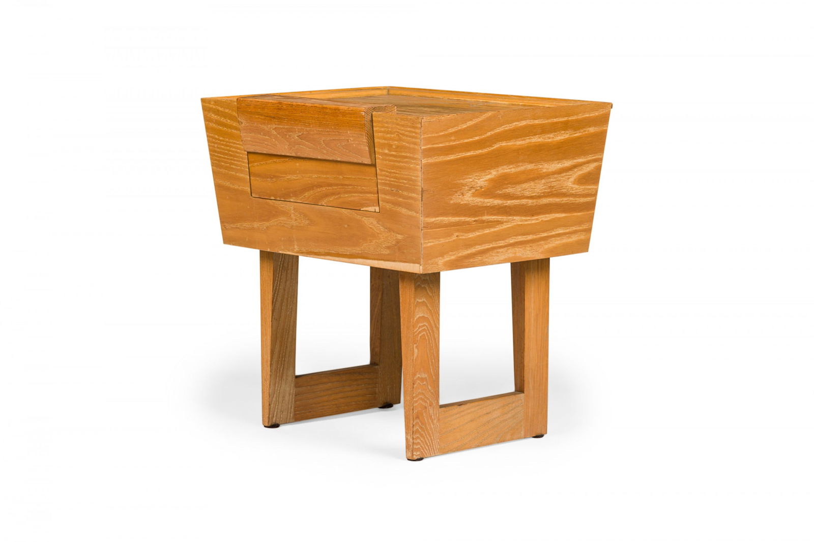 Paul Laszlo for Brown Saltman, cerused wood trapezoidal nighstand (1 of 15)