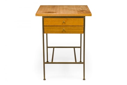 Paul McCobb for Calvin Furniture, blond wood & brass nightstand / end table