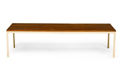 Florence Knoll Mid-Century wooden slat T-bar bench