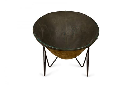 American Mid-Century Leather and Steel Hoop Lounge Chair